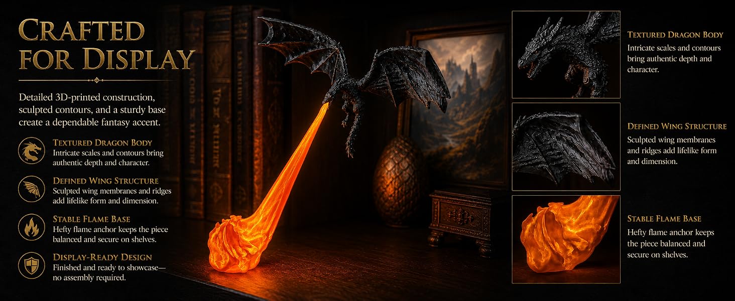 Fire Dragon textured body, wing structure and stable flame base details